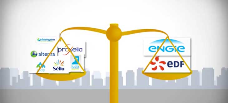 Balance avec des logos de fournisseurs d'énergie en France