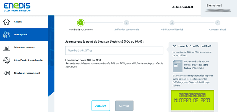 ajout compteur espace client enedis