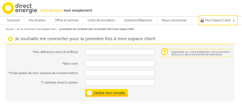 Création Espace Client Direct Energie