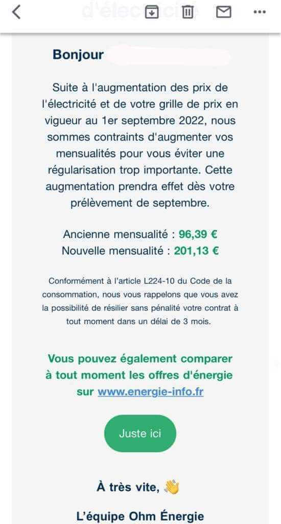 augmentation tarif ohm energie septembre 2022