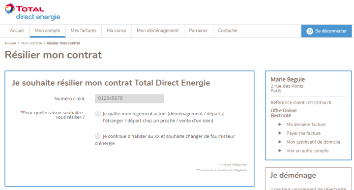Résiliation Total Direct Energie