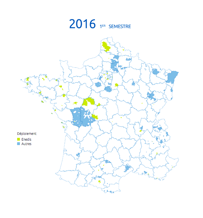 Carte déploiement compteurs Linky en France  2016 - 2021