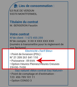 Puissance compteur électrique EDF